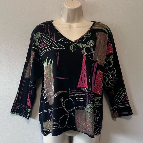 Chico’s 3/4 Sleeve Colorful Top Size 2 US 12 - Picture 1 of 4